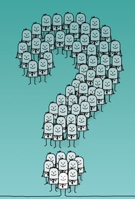 hand drawn cartoon characters - businessmen & question